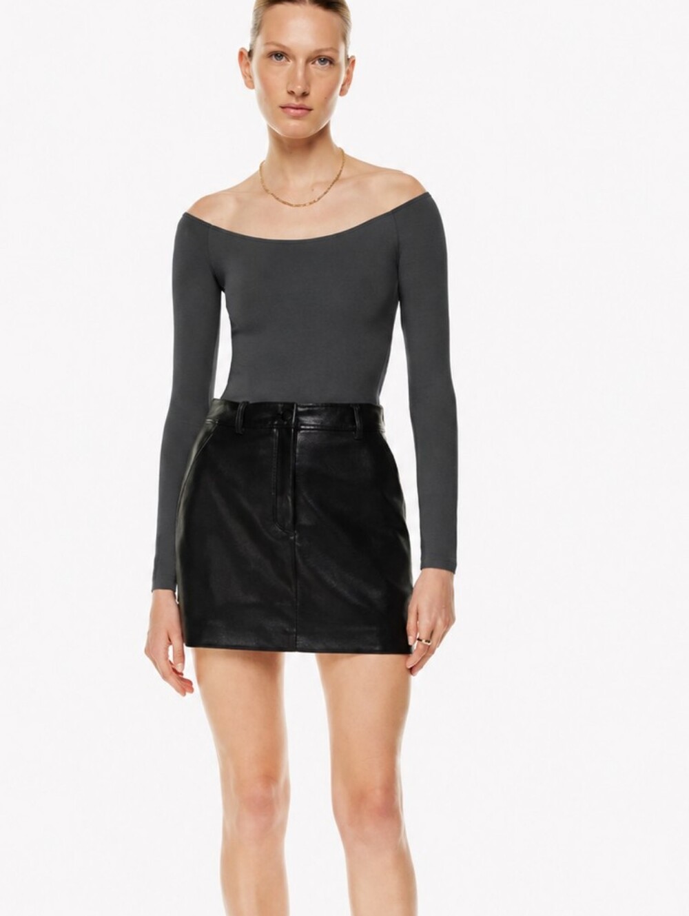 Aritzia Babaton Off-the-Shoulder Contour  Bodysuit in Charcoal Gray